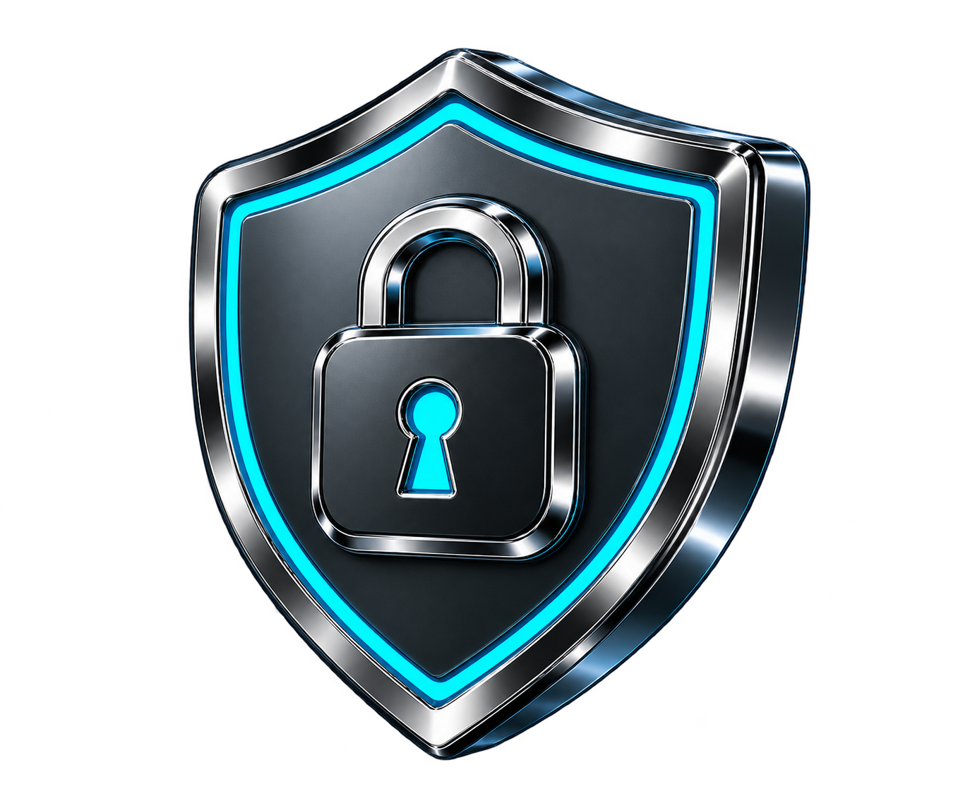 Chrome privacy shield with cyan lock