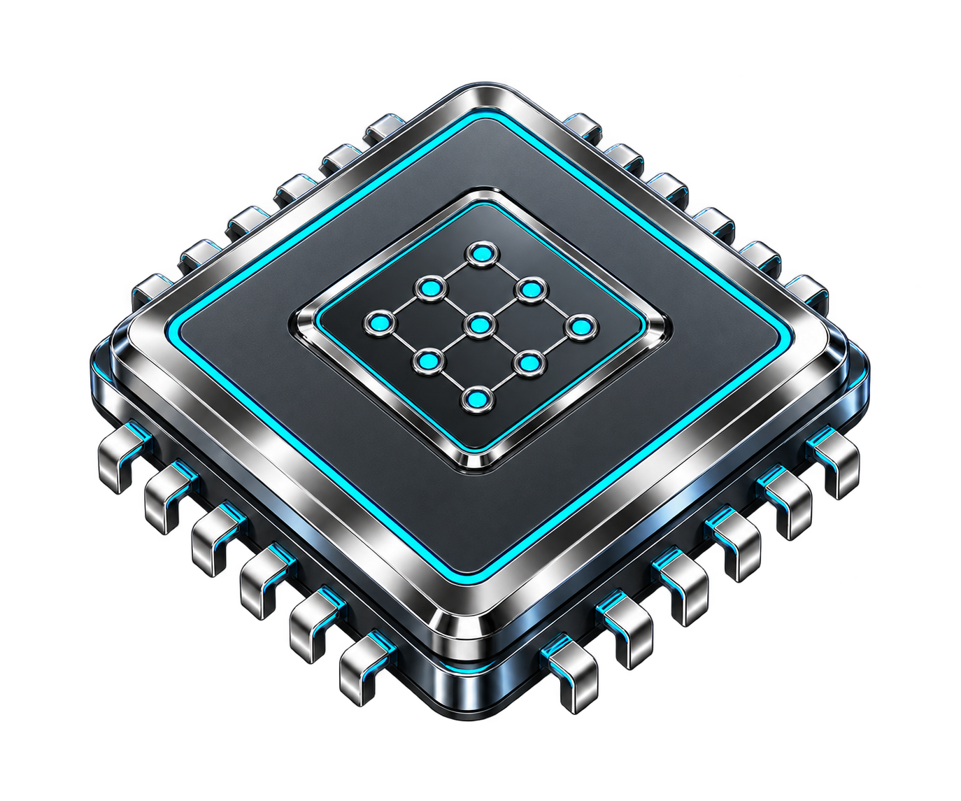 Layered chrome processor module with cyan circuit details