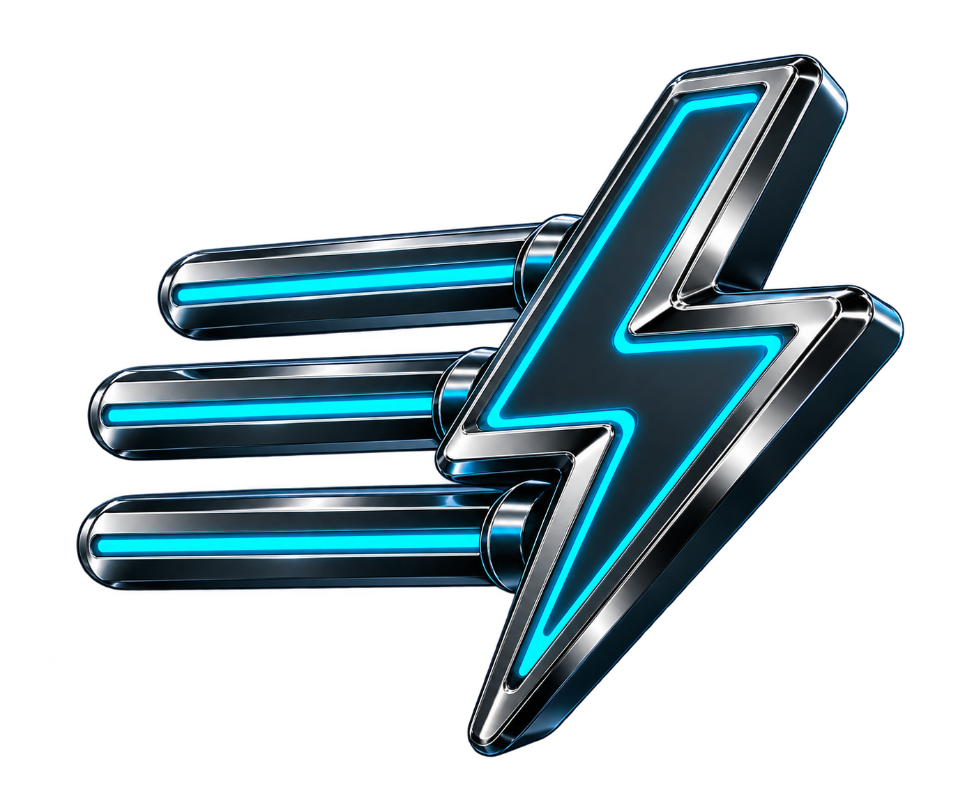 Chrome lightning bolt with cyan speed rails